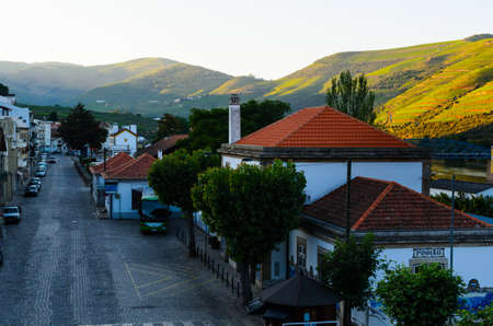 morning street in Pinhao, river Douro valley, Portugalの写真素材