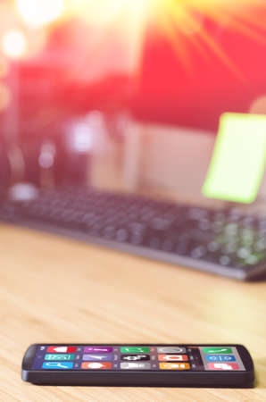 modern work place with smartphone and copy spaceの写真素材