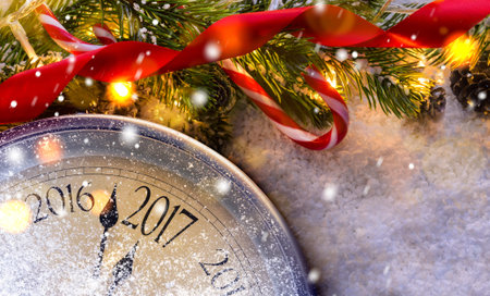 Countdown to midnight. Retro style clock counting last moments before Christmas or New Year 2017...
