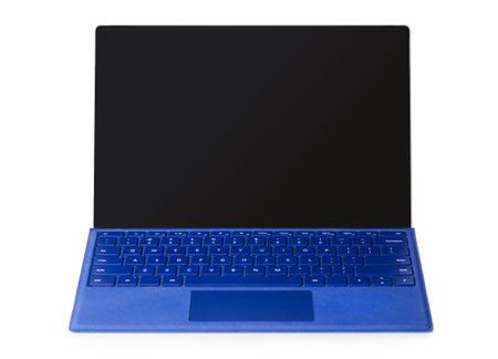 Convertible laptop computer with pen support and detachable keyboard isolated on white background