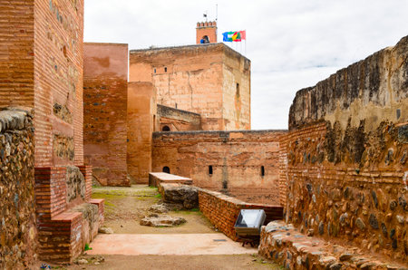 Alhambra fortress walls day view , Granada, Spain