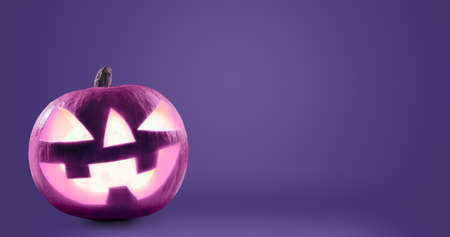 Halloween pumpkins on dark backgroundの写真素材