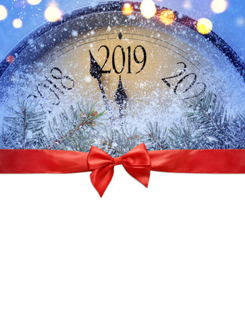 Countdown to midnight. Retro style clock is counting last moments before Christmas or New Year 2019...