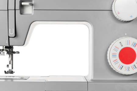 Modern electric sewing machine isolated on white backgroundの写真素材
