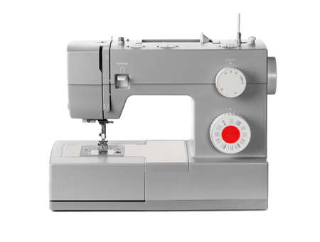 Modern electric sewing machine isolated on white backgroundの写真素材