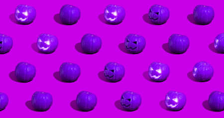 Halloween pumpkins Jack oLantern on purple background.の写真素材