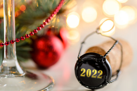 2022 new year sparkling wine corkの写真素材