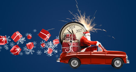 Santa Claus 2024 countdown on carの写真素材
