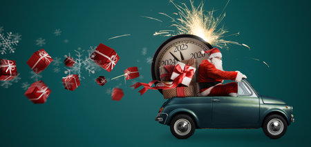 Santa Claus 2025 countdown on carの写真素材