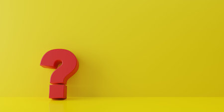 Red question mark on a yellow background. 3d rendering illustration.