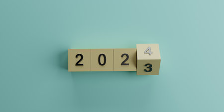 3D Render of Happy New Year 2023 with number cube.の写真素材