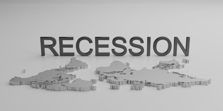 3D render of world map in gray with recession textの写真素材