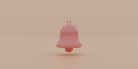 Pink love bell alarm reminder alert on notification heart bubble message 3d background with creative...
