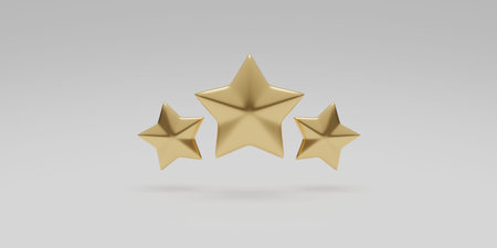 3d rendering of golden stars in gray background, computer generated images