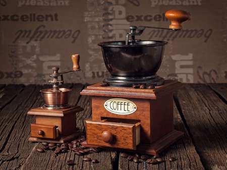 Two hand coffee grindersの写真素材