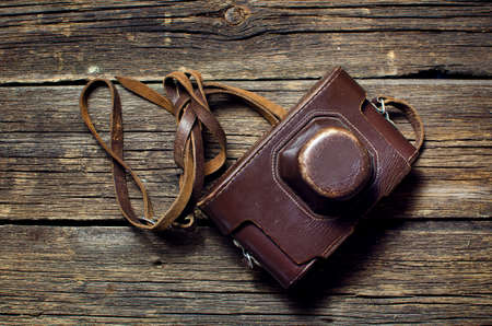 Vintage film camera with caseの写真素材