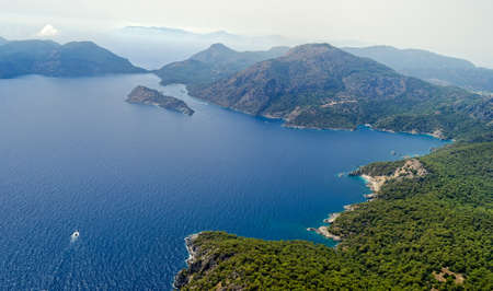View from paraglider. Oludeniz, bay of the blue lagoon. FETHIYE, TURKEY.の写真素材
