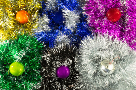 background made of christmas balls and tinsel