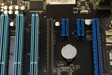 computer motherboard, with processor and other parts installed on it