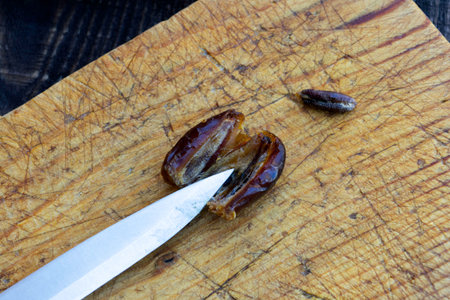 Hushaf - Date Milk, Traditional Ramadan Dish, Cooking, Ingredients, Pitted Date Dice, Knife and Date...
