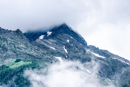 The mountain landscape - mountains forest, rocks glaciers snow clouds, Dombay, Karachay-Cherkessia,...