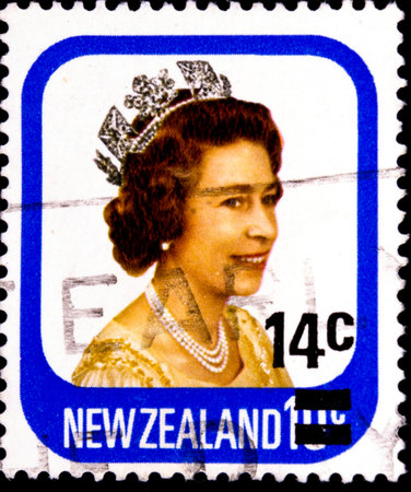 02 08 2020 Divnoe Stavropol Territory Russia postage stamp New Zealand 1977 Queen Elizabeth II...