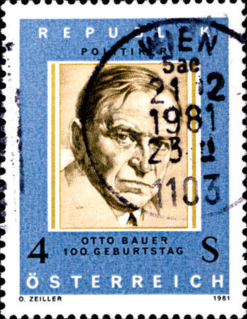 02 10 2020 Divnoe Stavropol Territory Russia postage stamp Austria 1981 The 100th Anniversary of Otto Bauer Otto Bauer 1881-1938 , politician portraitのeditorial素材