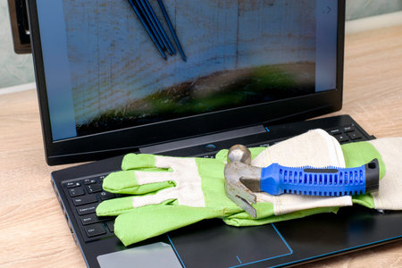 the concept of a job search on the Internet, remote work on the keyboard of an open laptop work...