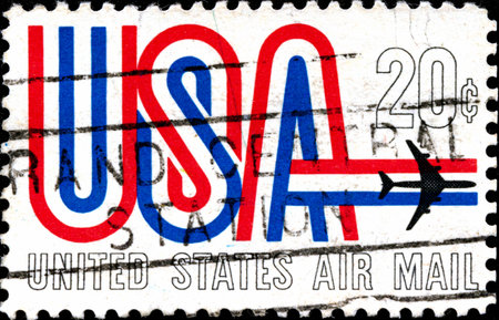 02.11.2020 Divnoe Stavropol Territory Russia United States Postage Stamp 1968 USA and Jet lettering...