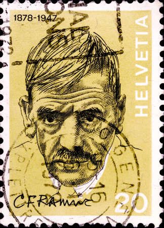 02 08 2020 Divnoe Stavropol Territory Russia the postage stamp Switzerland 1972 Portraits Famous people Charles-Ferdinand Ramuz 1878-1947 writerのeditorial素材