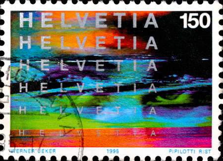 02 11 2020 Divnoe Stavropol Territory Russia the postage stamp Switzerland 1995 The 100th Anniversary of the Cinema Scene from Pipilottis Fehler Entlastungenのeditorial素材