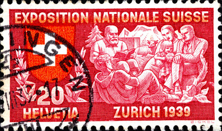 02 10 2020 Divnoe Stavropol Territory Russia postage stamp Switzerland 1939 National Philatelic Exhibition - French Inscriptionのeditorial素材
