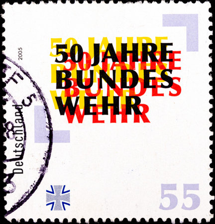 02 08 2020 Divnoe Stavropol Krai Russia postage stamp Germany 2005 The 50th Anniversary of Bundeswehr 50th Anniv. of German Federal Armed Forces inscription on a white backgroundのeditorial素材