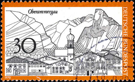 02 11 2020 Divnoe Stavropol Territory Russia postage stamp Germany 1970 Tourism The Town Oberammergau cityscapeのeditorial素材