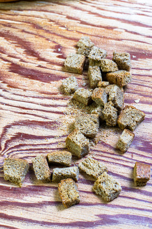 crispy rye crackers on a wooden table. High quality photoの写真素材