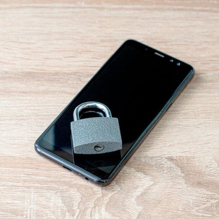 closed padlock on smartphone concept data protection. High quality photoの写真素材