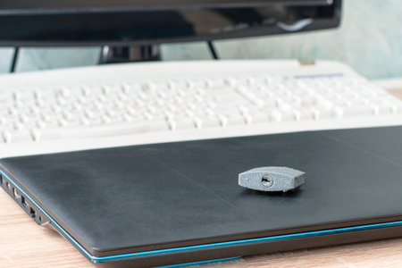 closed iron padlock on the laptop concept information protection. High quality photoの写真素材