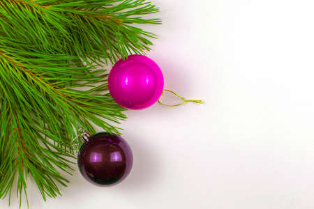 pine branch with christmas decorations with copyspace. High quality photoの写真素材