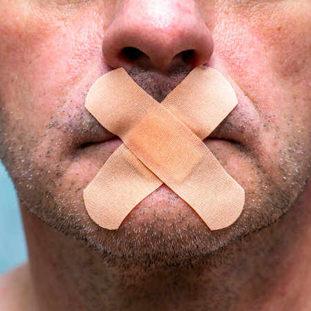 the concept of universal vaccination and freedom of speech a person's mouth is sealed with a medical...