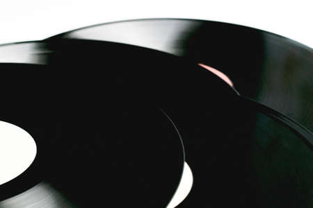 old vinyl records on a white background close-up. High quality photoの写真素材
