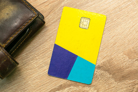 credit card and wallet lying on the table. High quality photo