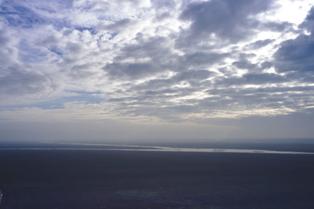 steppe plain landscape lake in the middle of fieldsの写真素材