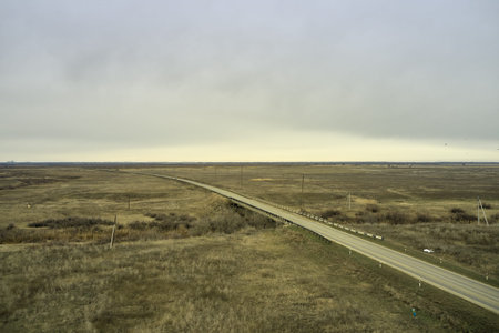 steppe plain landscape lake in the middle of fields. high quality photo