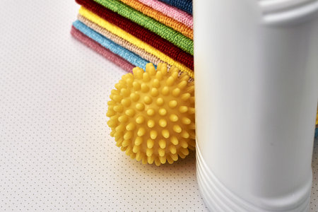 detergents laundry balls and napkins on the bathroom table. high quality photo