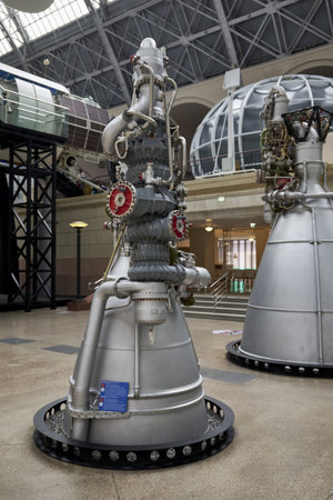 06.17.2022 Russia Moscow VDNH Pavilion Cosmos rocket jet engine close-up at the cosmonautics Museum