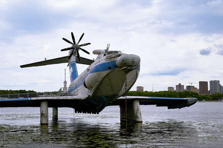 06.19.2022 Russia Moscow Small Landing ship Ekranoplan Orlyonok on the embankment of the Moscow River. high quality photoのeditorial素材