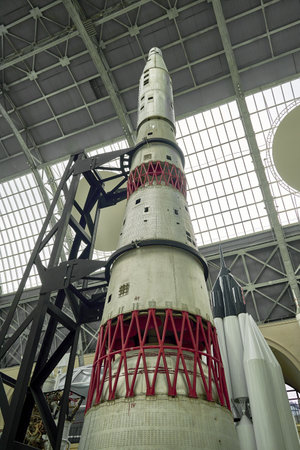 06.17.2022 Russia Moscow VDNH Pavilion Cosmos a mock-up of a launch vehicle in the hall of the Cosmonautics Museum. high quality photoのeditorial素材