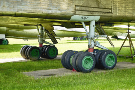 landing gear of a large military aircraft close-up. high quality photo