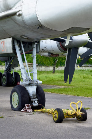landing gear of a large military aircraft close-up. high quality photoの写真素材