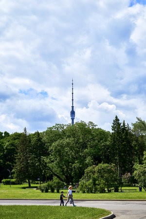 06.17.2022 Russia Moscow VDNH view of the Ostankino TV tower against the blue sky High quality photoのeditorial素材